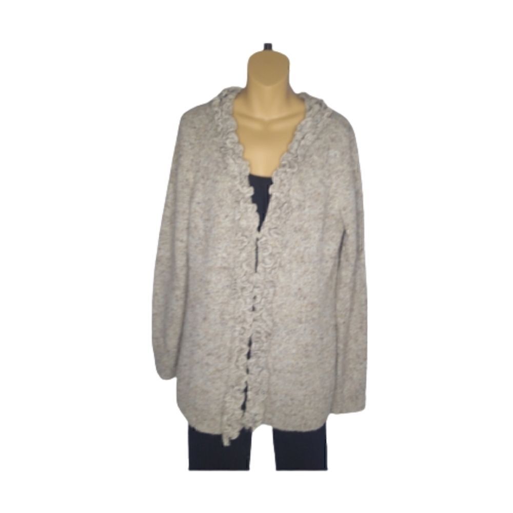 CHRISTOPHER & BANKS Ruffle Front Knit Cardigan Beige Sweater SZ XL
